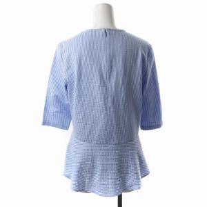 23区 シアサッカーストライプ シャツ ブラウス 五分袖 32 XS 水色 ライトブルー KKWSBM0403