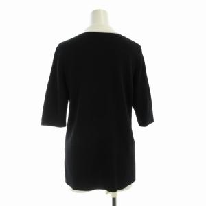 Grace Class バイカラーポロニットトップ ポロシャツ カットソー パールモチーフ 五分袖 36 S 黒 ブラック 白