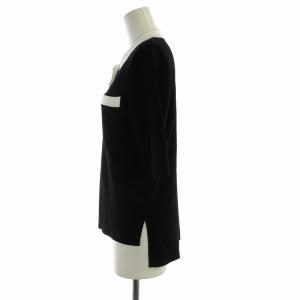 Grace Class バイカラーポロニットトップ ポロシャツ カットソー パールモチーフ 五分袖 36 S 黒 ブラック 白