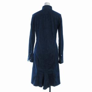 POLO RALPH LAUREN デニムワンピース フレア ひざ丈 長袖 0 XS 紺 ネイビー