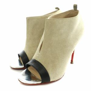 Christian Louboutin ブーティ ショートブーツ スエード レザー オープントゥ スリット ハイヒール ピンヒール ビブラム 34 21.0cm ベージュ