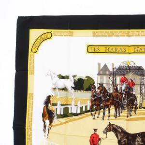 HERMES カレ90 LES HARAS NATIONAUX 国立種馬飼育場 スカーフ ベージュ ブラック 黒
