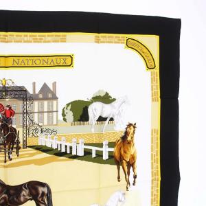 HERMES カレ90 LES HARAS NATIONAUX 国立種馬飼育場 スカーフ ベージュ ブラック 黒