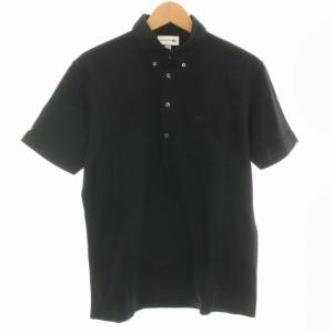 プルオーバーボタンダウンポロシャツ SLIM FIT 半袖 ロゴ 刺繍 ポケット FR4 M 黒 ブラック