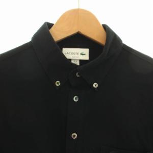 LACOSTE プルオーバーボタンダウンポロシャツ SLIM FIT 半袖 ロゴ 刺繍 ポケット FR4 M 黒 ブラック