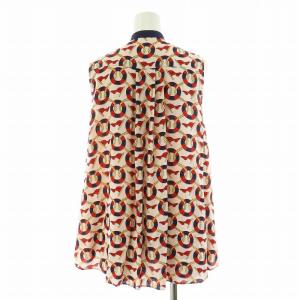 Grace Class シャツ ブラウス ノースリーブ リボン 総柄 フィッシュテール 36 S 赤 レッド 紺 ネイビー /NQ