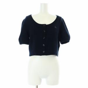 ニットカーディガン 半袖 ショート丈 ロゴ 刺繍 コットン 38 M 黒 ブラック