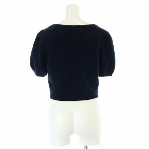 BURBERRY BLUE LABEL ニットカーディガン 半袖 ショート丈 ロゴ 刺繍 コットン 38 M 黒 ブラック