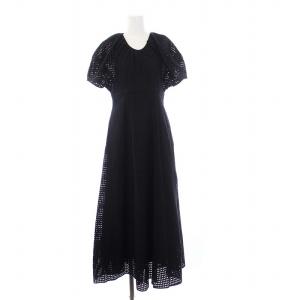 DOT MESH ONE PIECE ロングワンピース パフスリーブ 半袖 メッシュ 0 XS 黒 ブラック