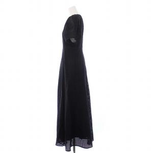CLANE DOT MESH ONE PIECE ロングワンピース パフスリーブ 半袖 メッシュ 0 XS 黒 ブラック