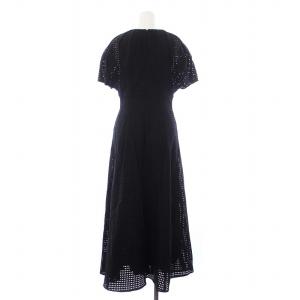 CLANE DOT MESH ONE PIECE ロングワンピース パフスリーブ 半袖 メッシュ 0 XS 黒 ブラック