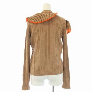 MSGM リブニット セーター フリル クルーネック 長袖 XS ベージュ オレンジ