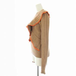 MSGM リブニット セーター フリル クルーネック 長袖 XS ベージュ オレンジ
