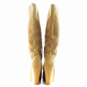 GUCCI ホースビット ロングブーツ ラウンドトゥ ウェッジソール スエード 37 24.0cm ベージュ