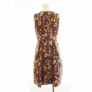 ANAYI ワンピース フレア ミモレ ロング ノースリーブ タック 花柄 プリント 36 S 茶 ブラウン 紺 ネイビー ピンク