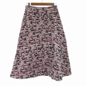 ANAYI フレアスカート ミモレ ロング 総柄 白 ホワイト 紫 パープル