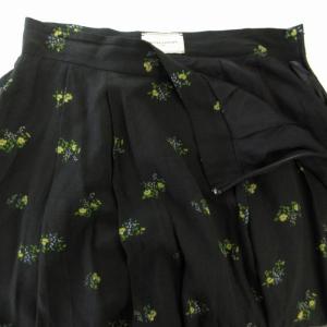 UNITED ARROWS フラワー タック フレアスカート B マキシ ロング 花柄 38 M 黒 ブラック 黄 イエロー 1524-215-1497
