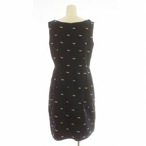 Lois CRAYON ワンピース フレア ミモレ ロング ノースリーブ くじら柄 刺繍 コットン M 紺 ネイビー 白 ホワイト