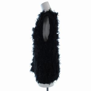 UNITED ARROWS フリンジベスト ニット セーター クルーネック プルオーバー 黒 ブラック