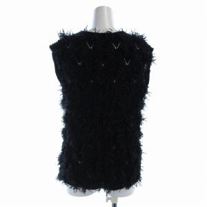 UNITED ARROWS フリンジベスト ニット セーター クルーネック プルオーバー 黒 ブラック