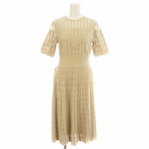 フレアワンピース ロング ミモレ シアー シースルー 半袖 F ベージュ /KL