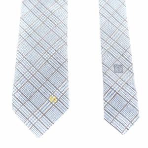 LOEWE アナグラム レギュラータイ ネクタイ チェック柄 シルク 絹 青 ブルー