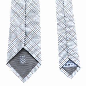 LOEWE アナグラム レギュラータイ ネクタイ チェック柄 シルク 絹 青 ブルー