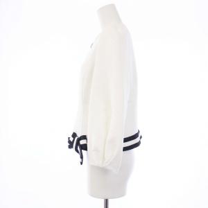 M'S GRACY 19年製 ノーカラージャケット アウター ジップアップ ハート柄 リボン 七分袖 40 L 白 ホワイト AW-914112