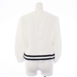 M'S GRACY 19年製 ノーカラージャケット アウター ジップアップ ハート柄 リボン 七分袖 40 L 白 ホワイト AW-914112