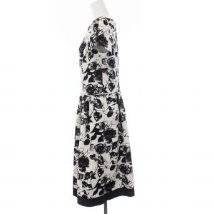 M'S GRACY 21年製 ワンピース ひざ丈 半袖 フレア 総柄 40 L 白 黒 ホワイト ブラック