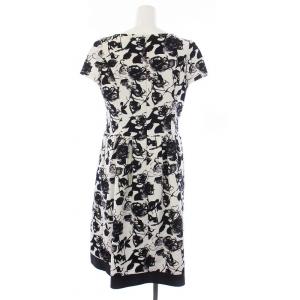 M'S GRACY 21年製 ワンピース ひざ丈 半袖 フレア 総柄 40 L 白 黒 ホワイト ブラック
