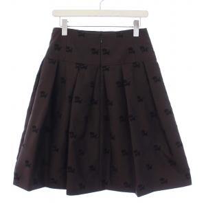 M'S GRACY 19年製 フレアスカート ひざ丈 ドッグ 犬モチーフ 総柄 40 L 茶 ブラウン IT-917518