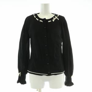 アンサンブルニット セーター カーディガン 長袖 クルーネック 薄手 フリル リボン 装飾 ウール 40 L 黒 ブラック