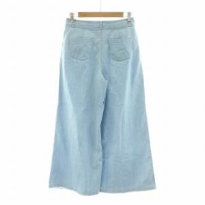 M'S GRACY フレアパンツ デニム ワイド バギー カットオフ リボン 麻 リネン混 38 M 水色 ライトブルー