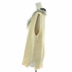 Lois CRAYON ベスト ジレ ニット プルオーバー Vネック フェイクファー M アイボリー グレー 黒 ブラック