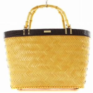 かごバッグ ハンドバッグ バンブーハンドル 切替 レザー ベージュ 茶 ブラウン /AN1