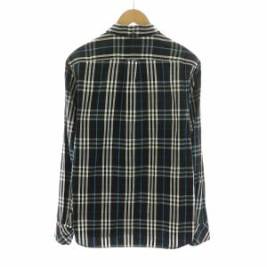 BURBERRY BLUE LABEL ボタンダウンシャツ チェック 長袖 ロゴ刺繍 L 黒 ブラック 白 ホワイト