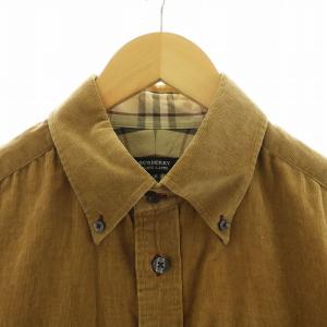BURBERRY BLACK LABEL ボタンダウンシャツ 長袖 ロゴ刺繍 コーデュロイ 3 L 茶 ブラウン