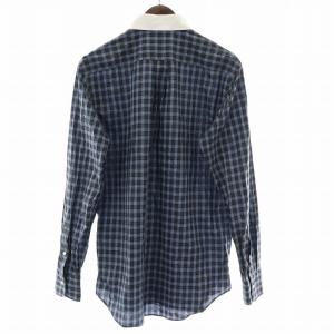 International Gallery BEAMS カジュアルシャツ 長袖 丸襟 ラウンドカラー チェック柄 40 L 青 ブルー 緑 グリーン