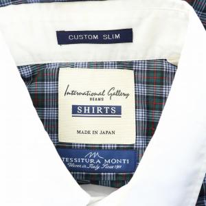 International Gallery BEAMS カジュアルシャツ 長袖 丸襟 ラウンドカラー チェック柄 40 L 青 ブルー 緑 グリーン