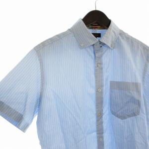 Paul Smith COLLECTION SICTESS LUXURY SHIRTING ボタンダウンシャツ ストライプ 花柄 半袖 L 紺 ネイビー