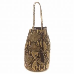 巾着 ショルダーバッグ パイソン柄 エコレザー 茶 ベージュ