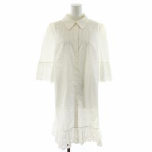 22SS シャツワンピース ひざ丈 7分袖 刺繍 コットン 38 M 白 ホワイト /AN30