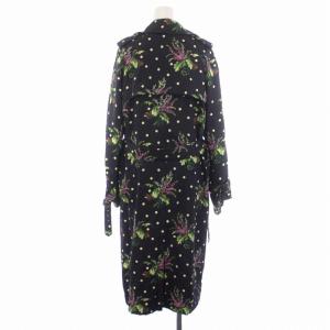 MUVEIL トレンチコート ロング ベルト付き 花柄 36 S 黒 ブラック