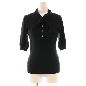 19AW リブニット カットソー ボウタイ 五分袖 36 S 黒 ブラック