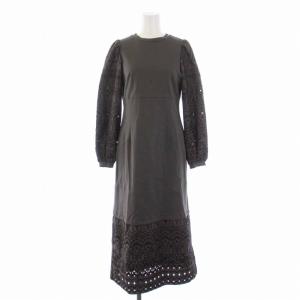 GRACE CONTINENTAL 21AW パフ刺繍ワンピース ロング 長袖 クルーネック 36 S カーキ 0121431103