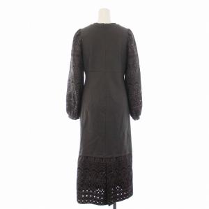 GRACE CONTINENTAL 21AW パフ刺繍ワンピース ロング 長袖 クルーネック 36 S カーキ 0121431103