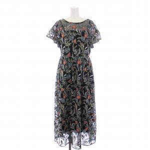 GRACE CONTINENTAL 21SS ボタニカルチュール刺繍ワンピース ロング 半袖 花柄 ペチコート付き 36 S マルチカラー 0121231078