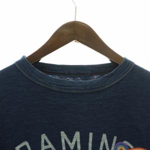 45rpm フラミンゴ刺繍の90845星Tシャツ カットソー クルーネック 半袖 ロゴプリント 紺 ネイビー マルチカラー