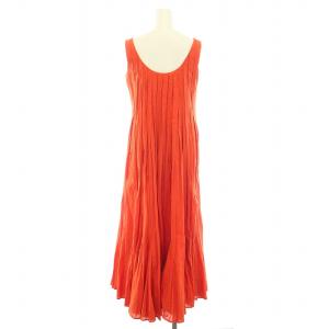 MARIHA 海の月影のドレス ワンピース ロング ノースリーブ コットン バックプリーツ オレンジ /YT